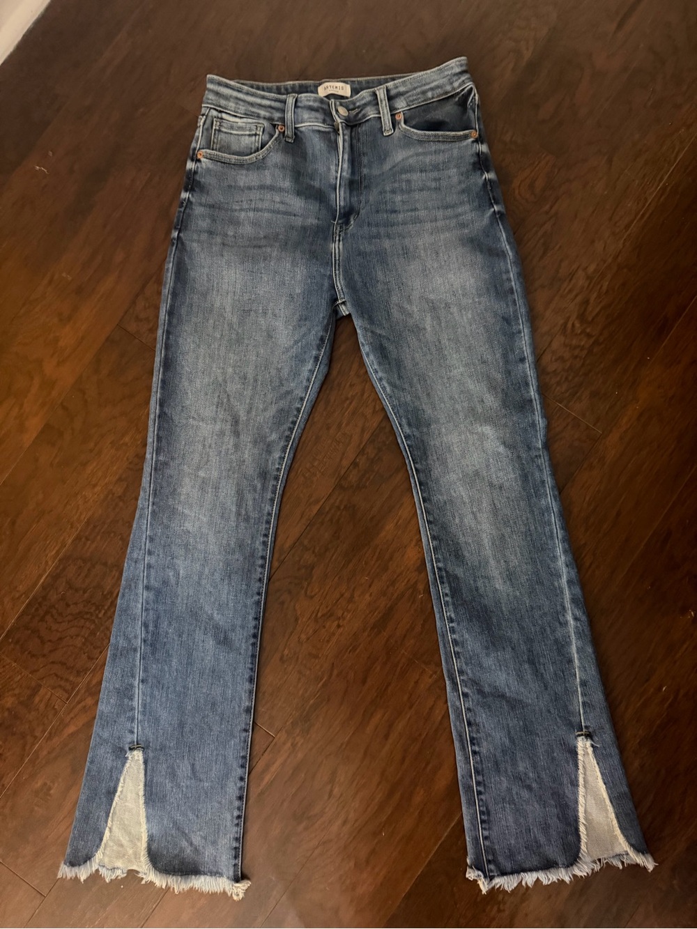 Artemis Design Co. Women's Blue Boot-Cut Jeans with Frayed Split Hem